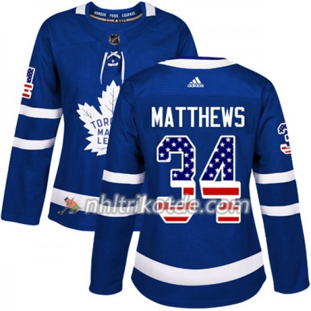 Toronto Maple Leafs Trikot Auston Matthews 34 Adidas 2017-2018 Blau USA Flag Fashion Authentic - Dame
